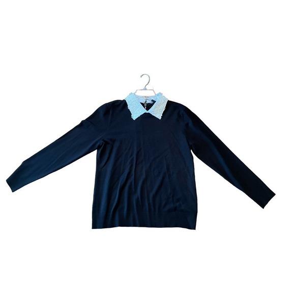 Cable & Gauge Pullover Sweater Women SZ L Black Collared Long Sleeve Rayon Blend - Picture 4 of 7